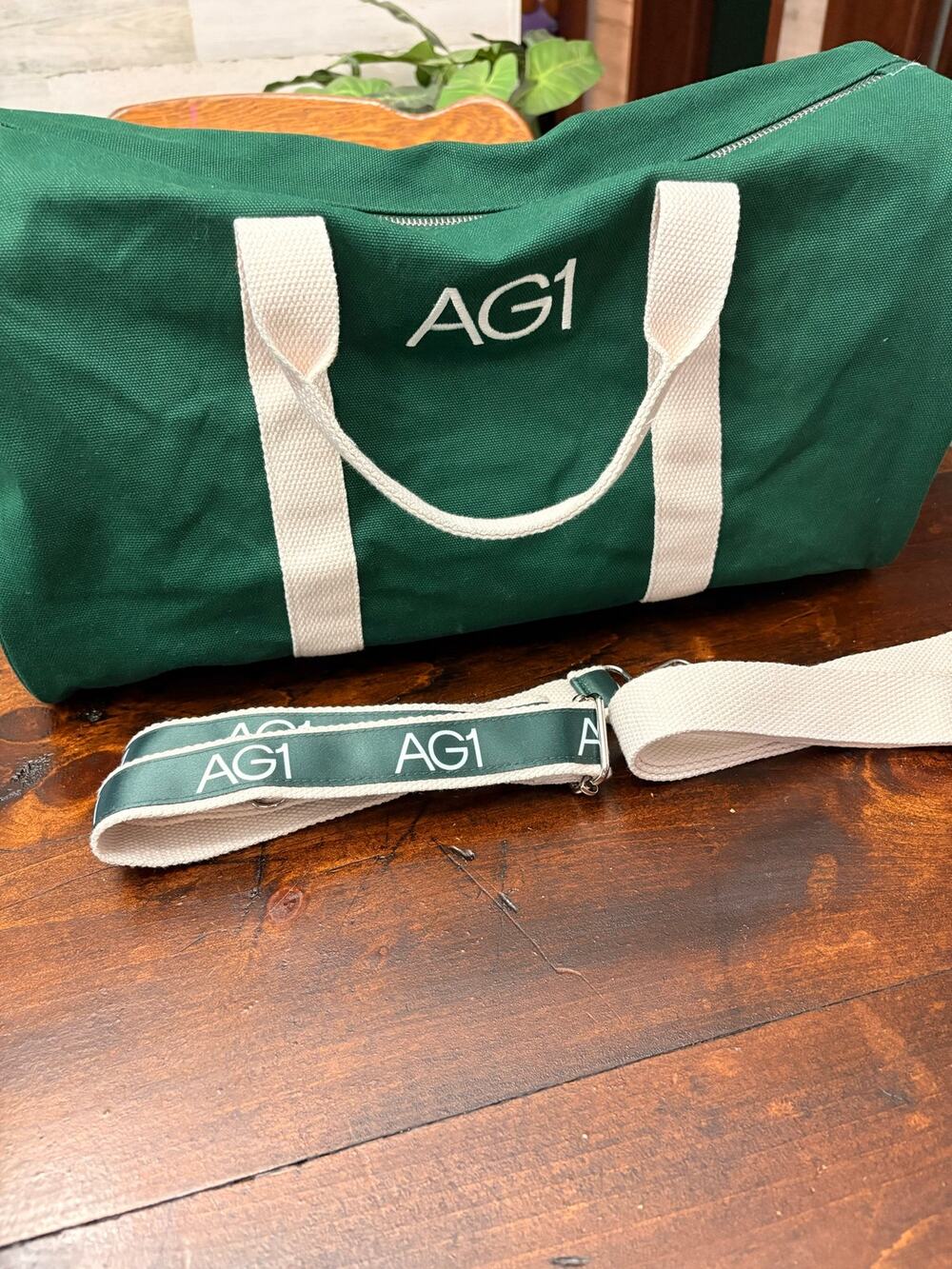 AG1 Green Canvas Duffel Bag Travel Gym Bag w/ Adjustable Shoulder Strap